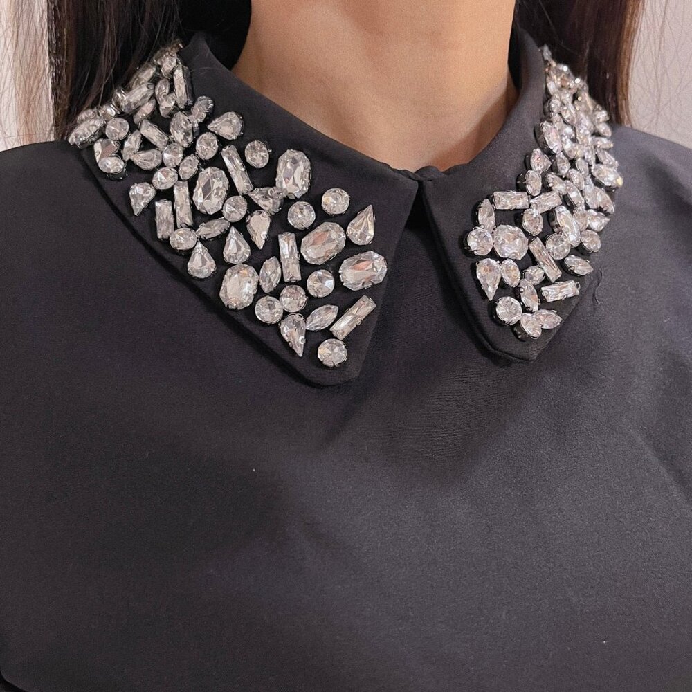 Mini Black Dress with Rhinestone Collar - Picture 4 of 5